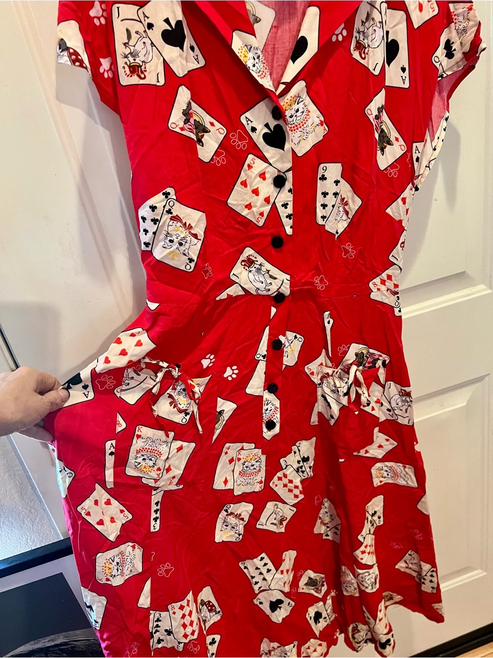 Collectif Red Cat & Card Print Dress - Picture 3 of 4